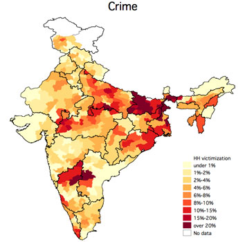 Map of India with crime rates indicated